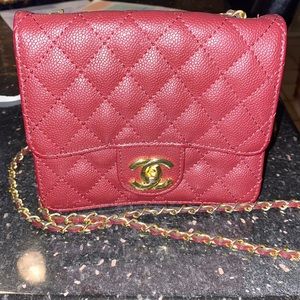 Fake Maroon Chanel Quilted Bag w/ Gold Chain Strap